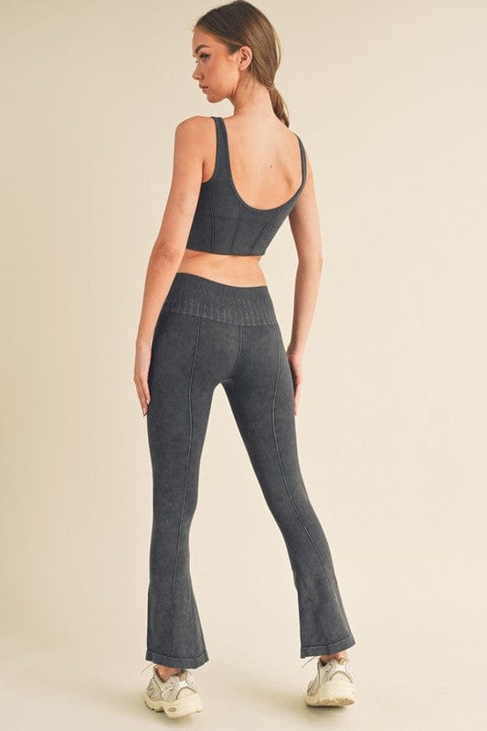 Women's Stone Washed Ribbed Matching Yoga Set - Demented Sisters