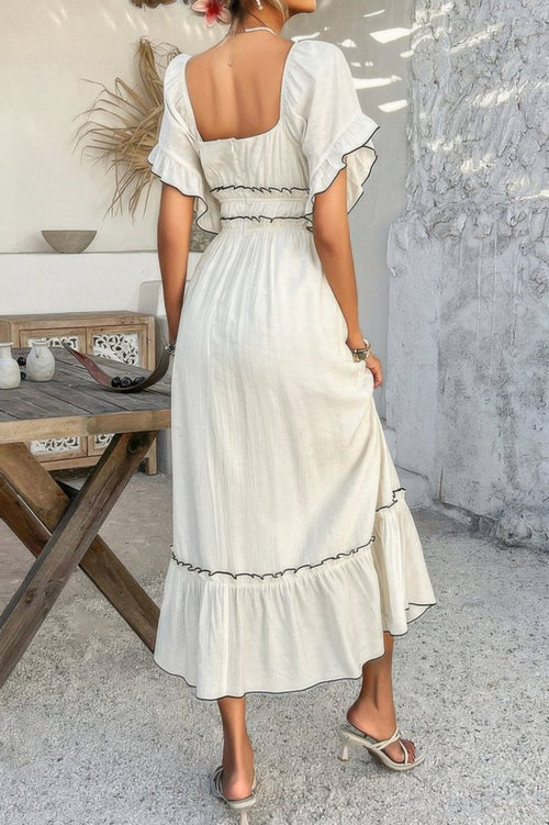 Off Shoulder Bodycon Backless Ruffle Trim Dress - Demented Sisters