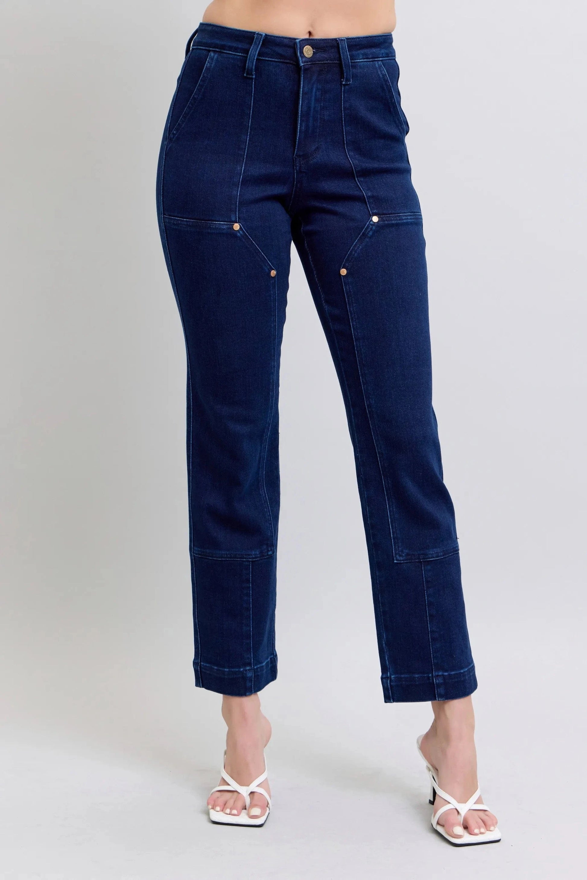 Judy Blue Full Size Hw Work Wear Knee Patch Straight Jeans